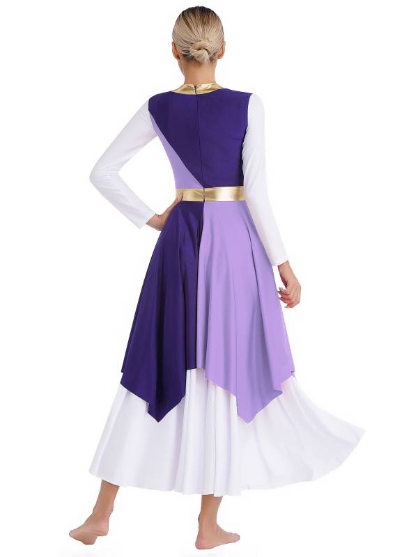 Women Sleeveless Metallic Color Block Liturgical Dance Dress thumb