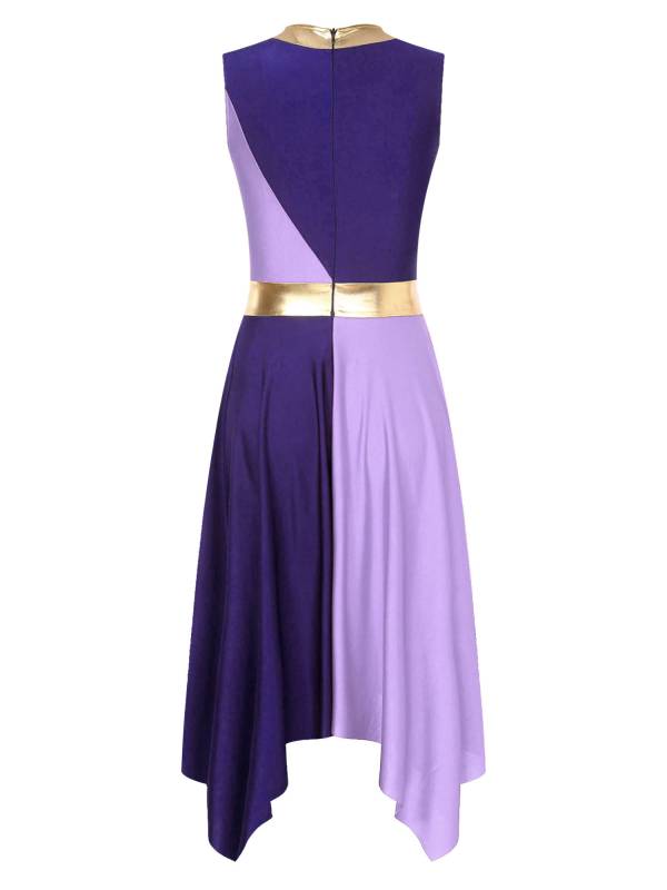 Women Sleeveless Metallic Color Block Liturgical Dance Dress thumb