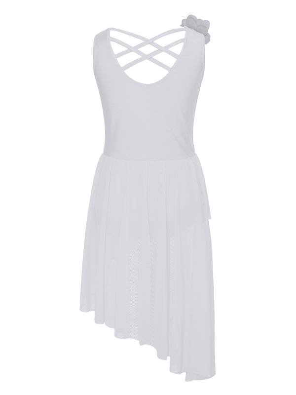 Kids Girls Sleeveless Sequins Mesh Asymmetrical Lyrical Dance Leotard Dress thumb