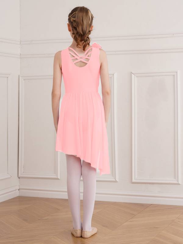 Kids Girls Sleeveless Sequins Mesh Asymmetrical Lyrical Dance Leotard Dress thumb