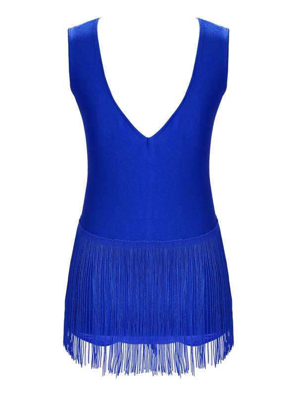 Kids Girls Sleeveless Rhinestones Tassel Rhythmic Gymnastics Leotard thumb