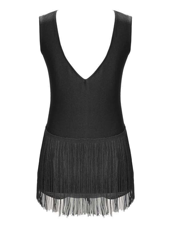 Kids Girls Sleeveless Rhinestones Tassel Rhythmic Gymnastics Leotard thumb