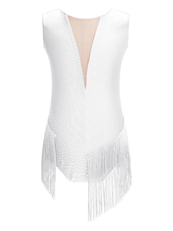 Kids Girls Sleeveless Rhinestones Tassel Rhythmic Gymnastics Leotard thumb