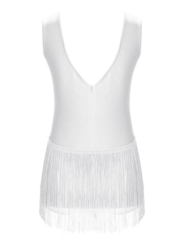 Kids Girls Sleeveless Rhinestones Tassel Rhythmic Gymnastics Leotard thumb