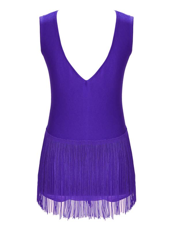 Kids Girls Sleeveless Rhinestones Tassel Rhythmic Gymnastics Leotard thumb