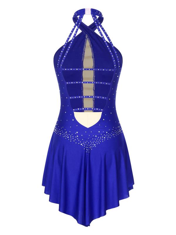 Women Glittery Rhinestones Sleeveless Figure Skating Leotard Dress thumb