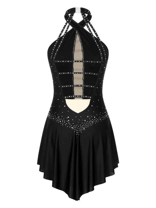 Women Glittery Rhinestones Sleeveless Figure Skating Leotard Dress thumb
