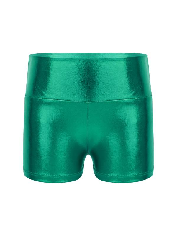 Kids Girls Metallic Shiny High Waist Gymnastic Shorts thumb