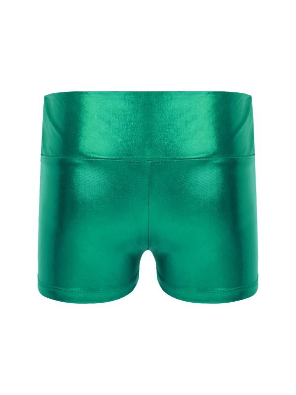 Kids Girls Metallic Shiny High Waist Gymnastic Shorts thumb