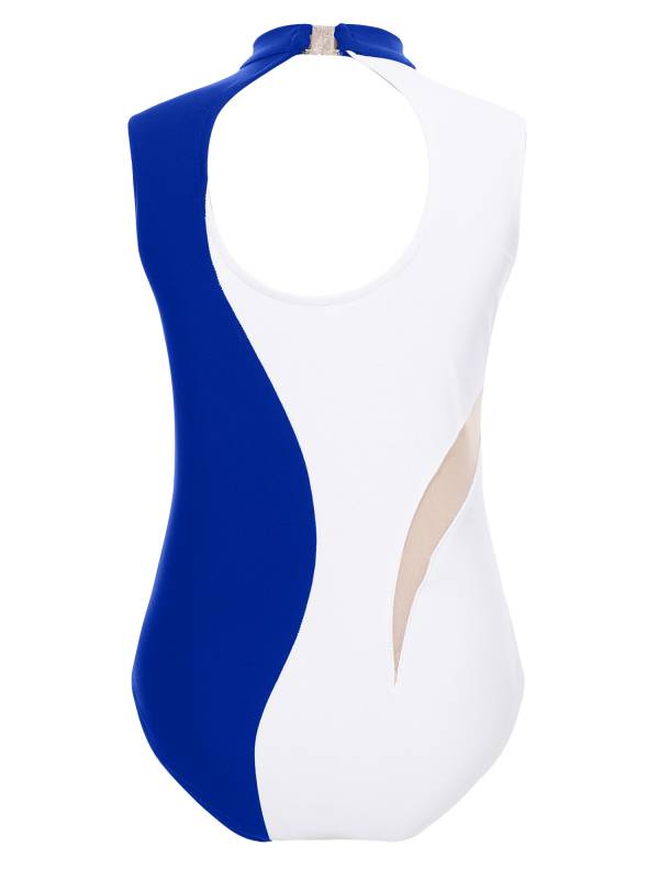 Kids Girls Color Block Rhinestones Keyhole Back Sleeveless Gymnastic Leotard thumb