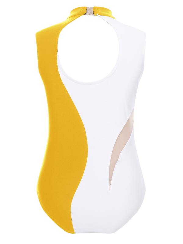 Kids Girls Color Block Rhinestones Keyhole Back Sleeveless Gymnastic Leotard thumb