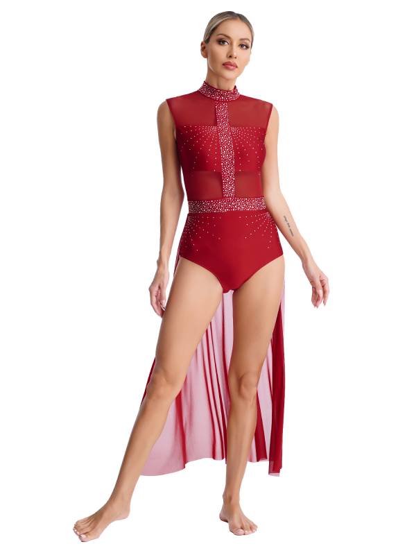 Women Rhinestone Sleeveless Lyrical Dance Leotard Dress thumb