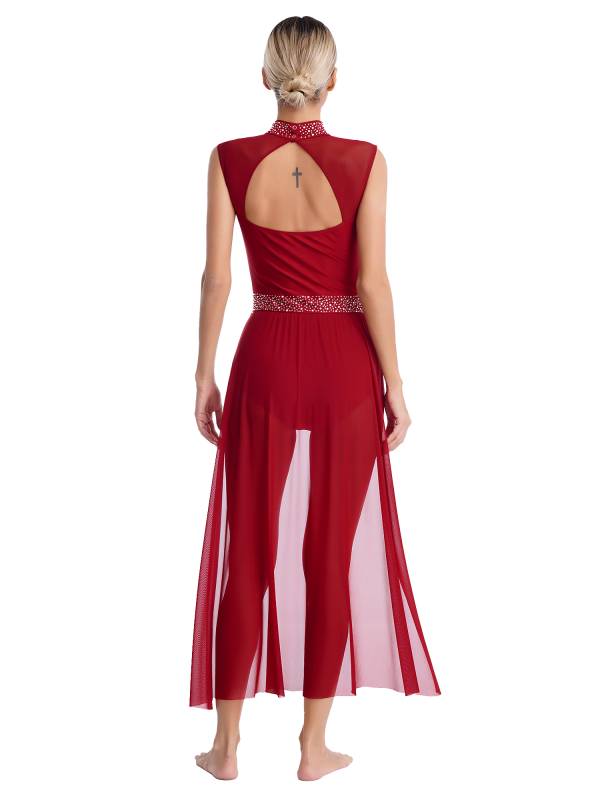 Women Rhinestone Sleeveless Lyrical Dance Leotard Dress thumb