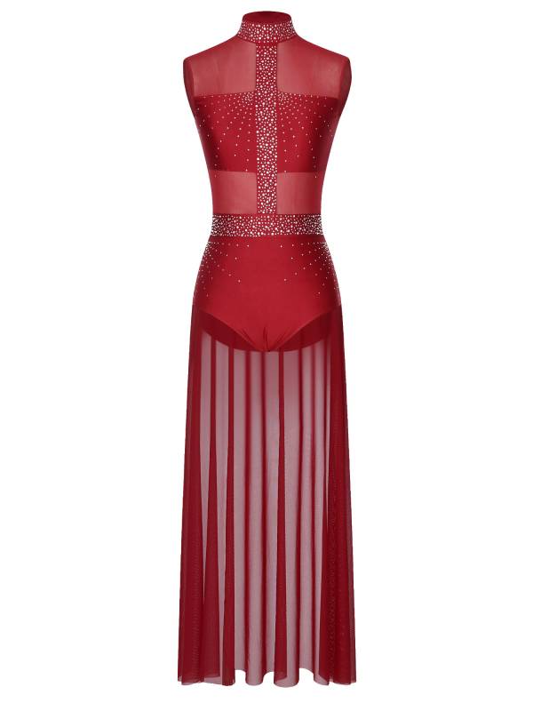 Women Rhinestone Sleeveless Lyrical Dance Leotard Dress thumb