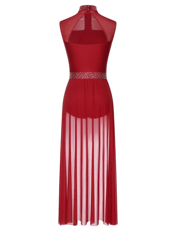 Women Rhinestone Sleeveless Lyrical Dance Leotard Dress thumb