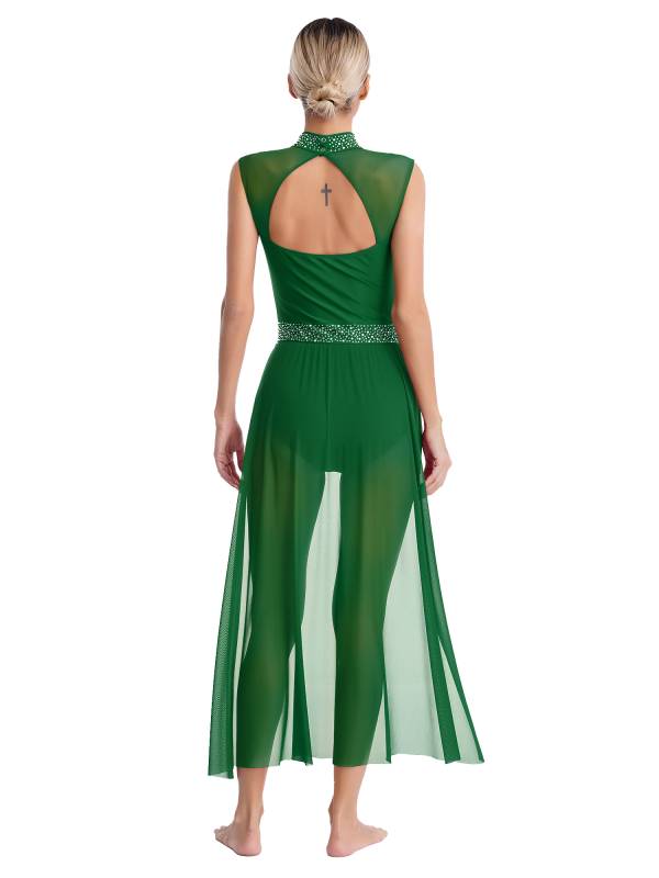 Women Rhinestone Sleeveless Lyrical Dance Leotard Dress thumb