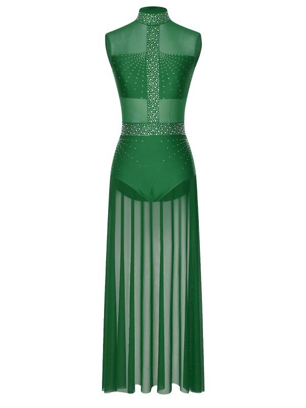 Women Rhinestone Sleeveless Lyrical Dance Leotard Dress thumb