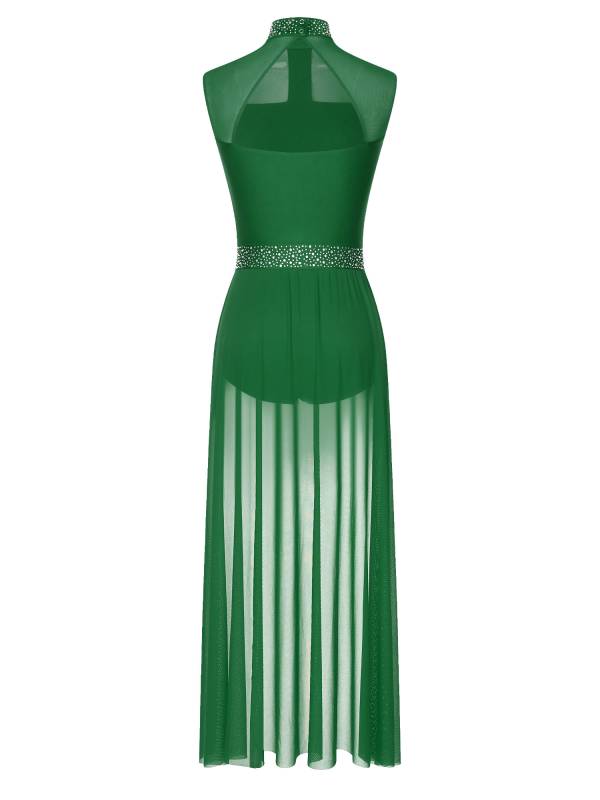 Women Rhinestone Sleeveless Lyrical Dance Leotard Dress thumb