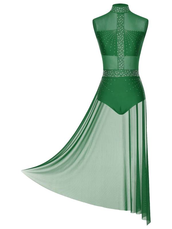 Women Rhinestone Sleeveless Lyrical Dance Leotard Dress thumb