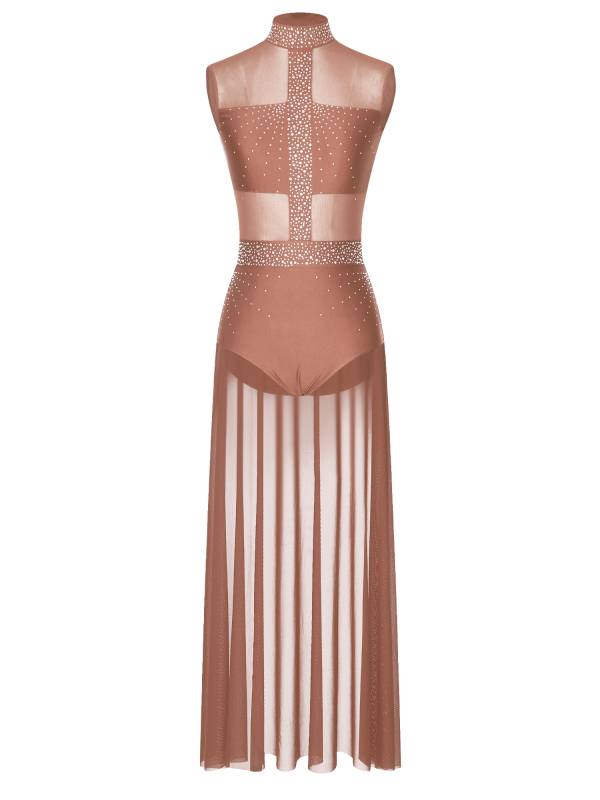 Women Rhinestone Sleeveless Lyrical Dance Leotard Dress thumb