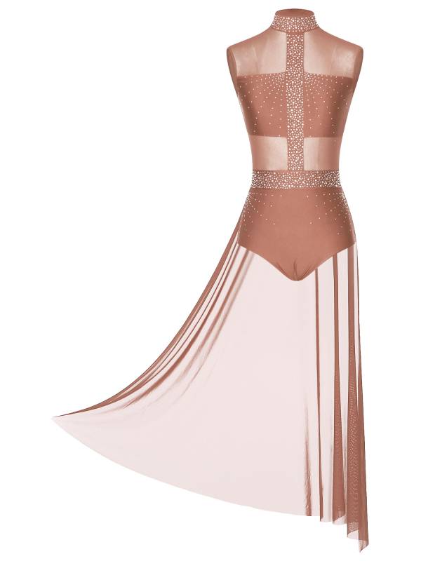 Women Rhinestone Sleeveless Lyrical Dance Leotard Dress thumb