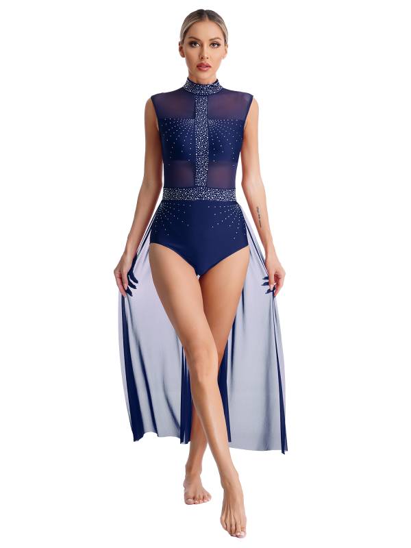 Women Rhinestone Sleeveless Lyrical Dance Leotard Dress thumb