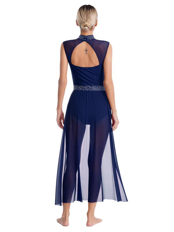 Women Rhinestone Sleeveless Lyrical Dance Leotard Dress thumb