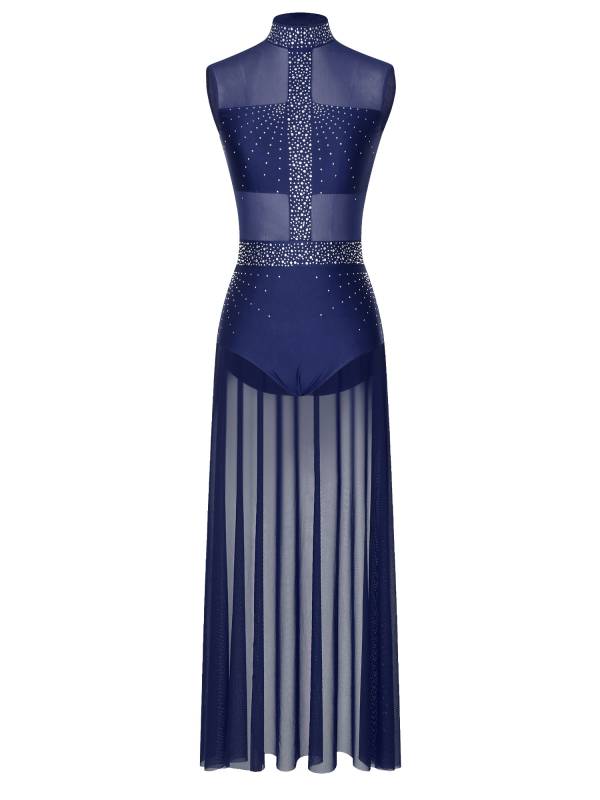 Women Rhinestone Sleeveless Lyrical Dance Leotard Dress thumb