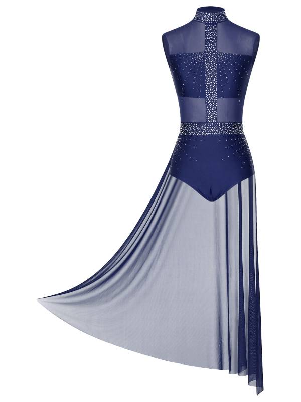 Women Rhinestone Sleeveless Lyrical Dance Leotard Dress thumb