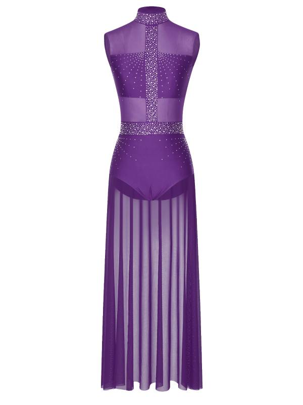 Women Rhinestone Sleeveless Lyrical Dance Leotard Dress thumb