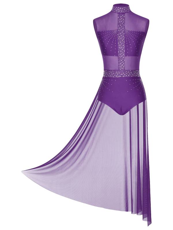 Women Rhinestone Sleeveless Lyrical Dance Leotard Dress thumb