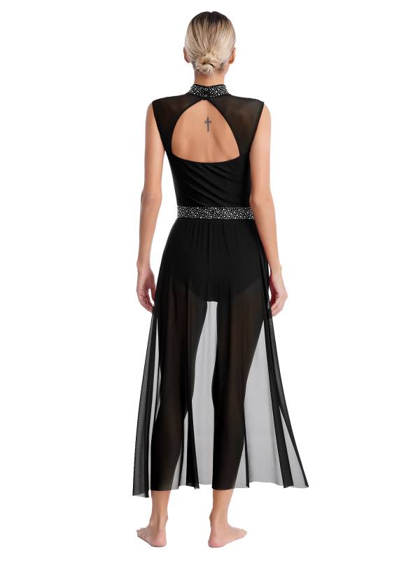 Women Rhinestone Sleeveless Lyrical Dance Leotard Dress thumb