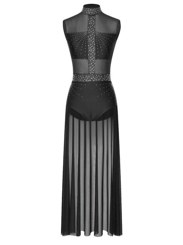 Women Rhinestone Sleeveless Lyrical Dance Leotard Dress thumb