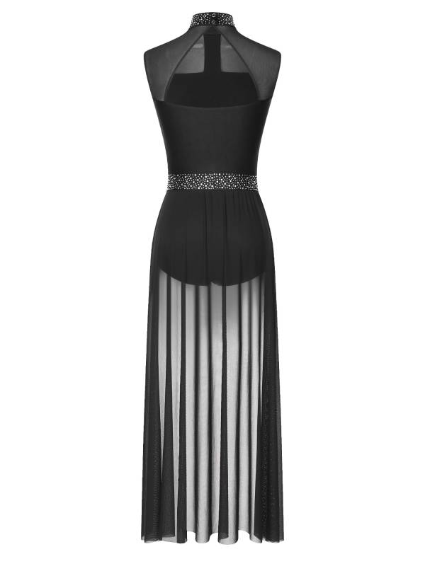 Women Rhinestone Sleeveless Lyrical Dance Leotard Dress thumb