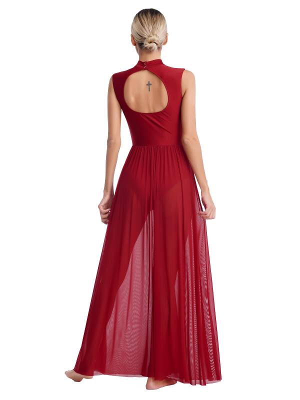 Women Sleeveless Shiny Rhinestone Lyrical Dance Leotard Dresses thumb