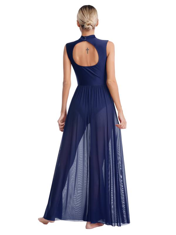 Women Sleeveless Shiny Rhinestone Lyrical Dance Leotard Dresses thumb