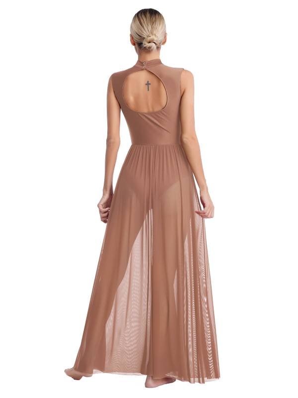 Women Sleeveless Shiny Rhinestone Lyrical Dance Leotard Dresses thumb