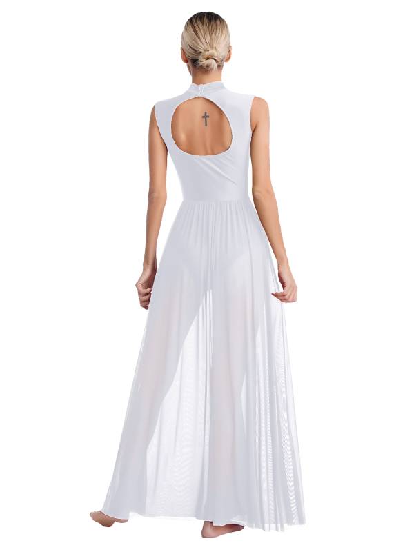 Women Sleeveless Shiny Rhinestone Lyrical Dance Leotard Dresses thumb