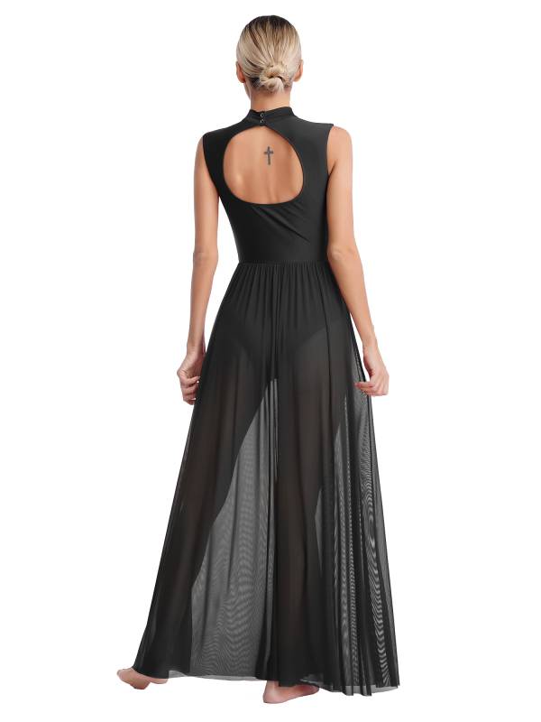 Women Sleeveless Shiny Rhinestone Lyrical Dance Leotard Dresses thumb
