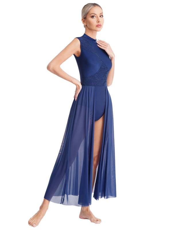 Women Sleeveless Floral Lace Lyrical Dance Leotard Dresses thumb