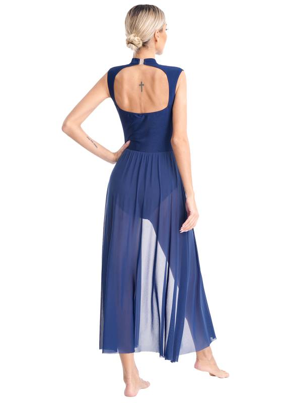 Women Sleeveless Floral Lace Lyrical Dance Leotard Dresses thumb