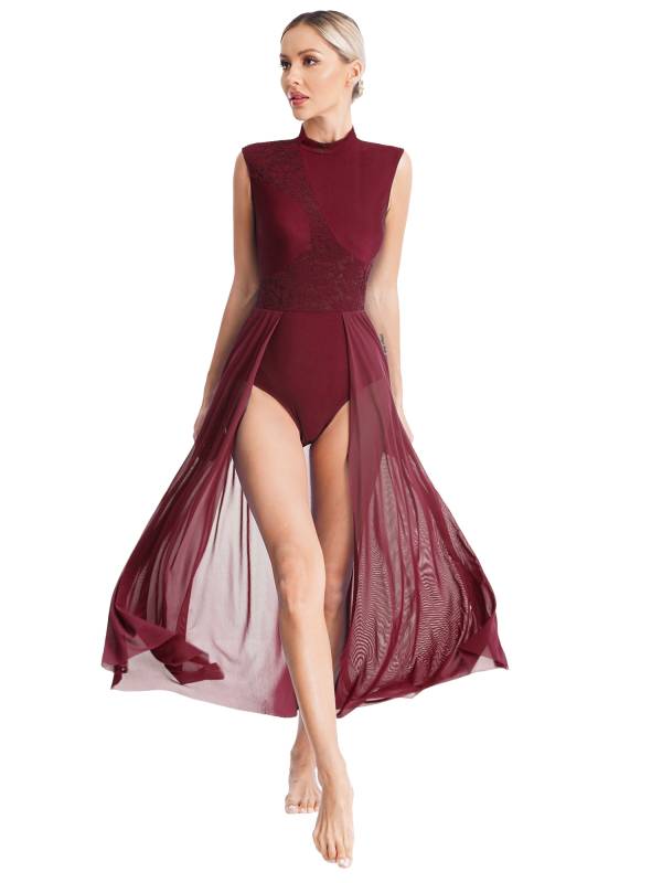 Women Sleeveless Floral Lace Lyrical Dance Leotard Dresses thumb