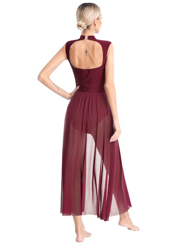Women Sleeveless Floral Lace Lyrical Dance Leotard Dresses thumb