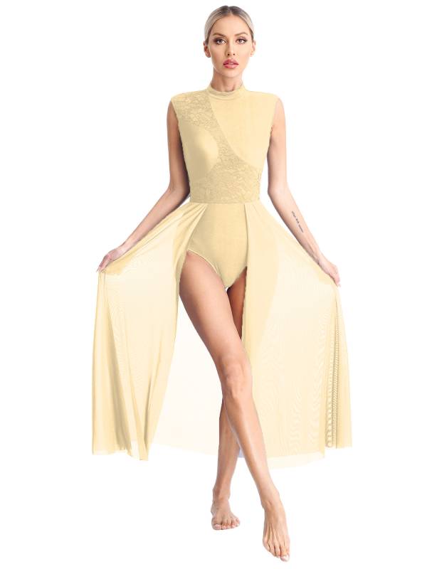 Women Sleeveless Floral Lace Lyrical Dance Leotard Dresses thumb