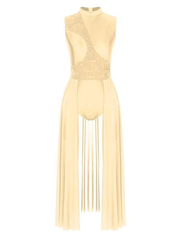 Women Sleeveless Floral Lace Lyrical Dance Leotard Dresses thumb