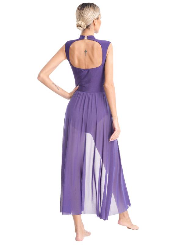 Women Sleeveless Floral Lace Lyrical Dance Leotard Dresses thumb