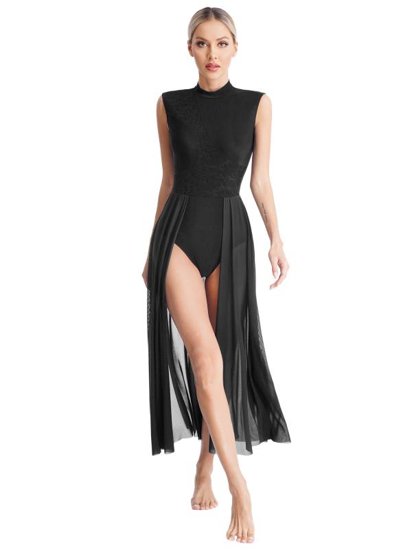 Women Sleeveless Floral Lace Lyrical Dance Leotard Dresses thumb