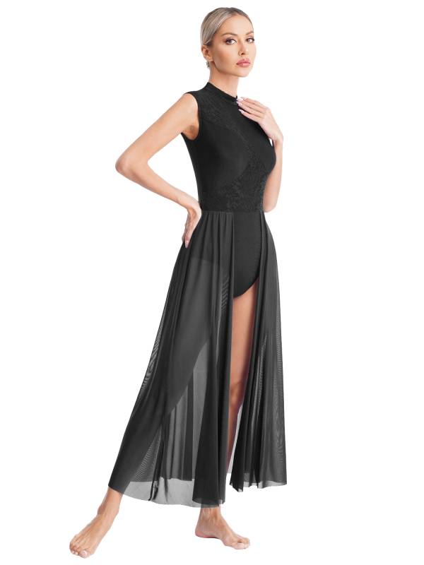 Women Sleeveless Floral Lace Lyrical Dance Leotard Dresses thumb