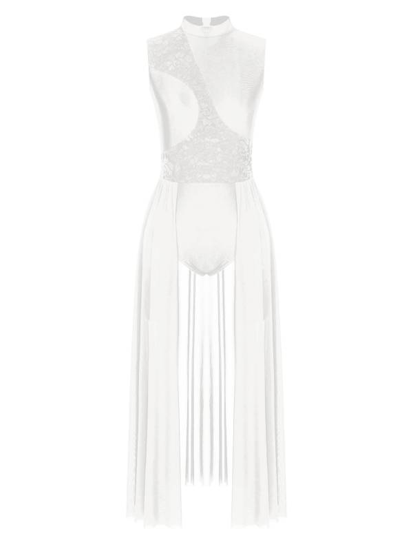 Women Sleeveless Floral Lace Lyrical Dance Leotard Dresses thumb