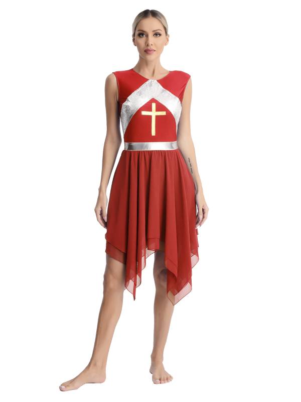 Women Sequins Sleeveless Cross Print Worship Dress thumb